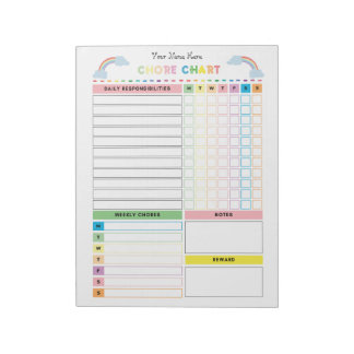 Chore Chart Notepad for Kids with Rewards Notepad