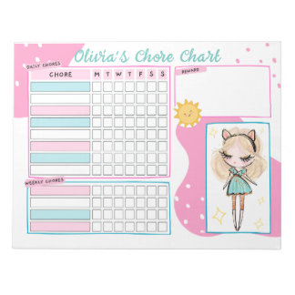 Chore Chart Reward Chart for Daily Routine Girl No Notepad