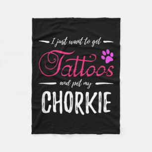 Chorkie Dog Lover Tattoo Funny Dog Mum Gift Idea  Fleece Blanket