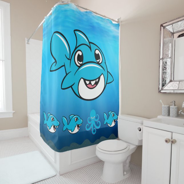 Chorusline Baby Shark Shower Curtain (In Situ)
