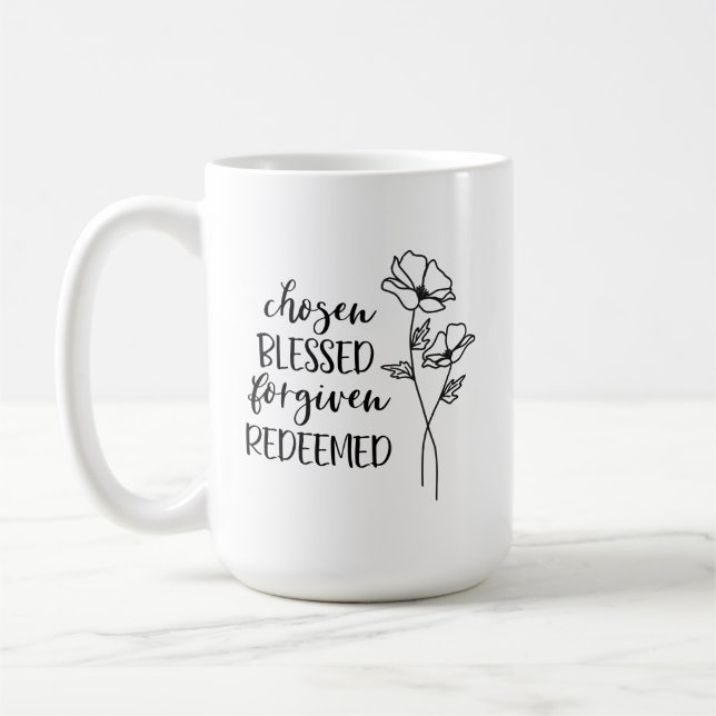 Chosen Blessed Forgiven Redeemed Coffee Mug (Left)