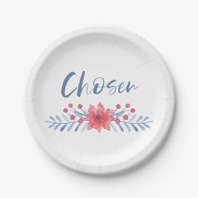 Chosen Blue and Pink Flowers Kids Adoption Paper Plate (Front)