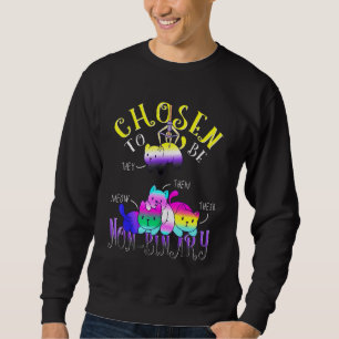 Chosen To Be Non-Binary Flag Cat Pile Cute Nonbina Sweatshirt