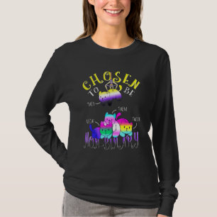 Chosen To Be Non-Binary Flag Cat Pile Cute Nonbina T-Shirt