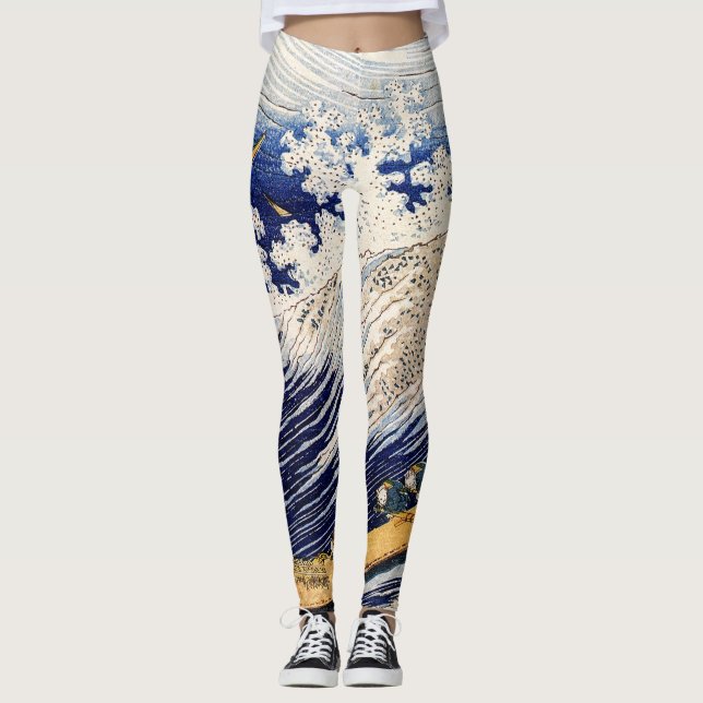 Choshi in the Simosa province by Hokusai Leggings (Front)