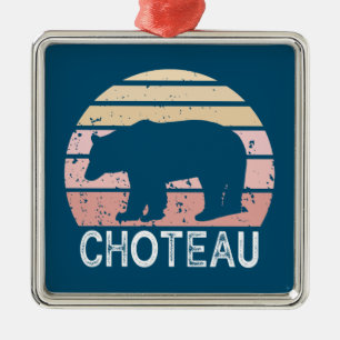 Choteau Montana Retro Bear Metal Tree Decoration