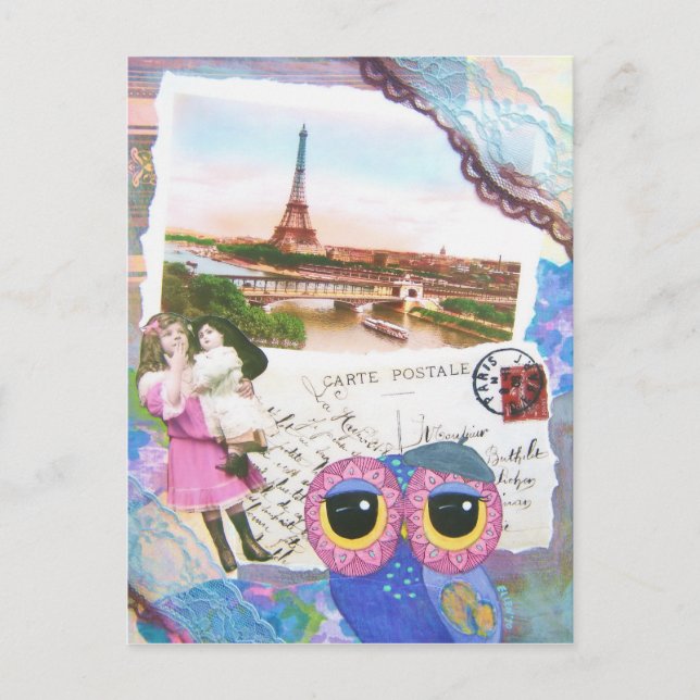 Chouette Owl Goes To Paris Postcard (Front)