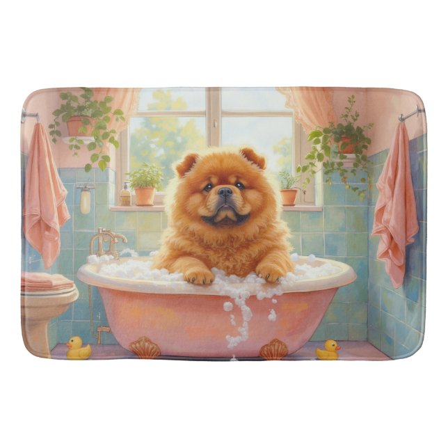 Chow Chow Bath Time Fluffy Bathroom Decor Mat (Front)