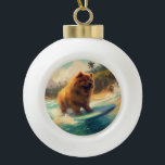 Chow Chow Beach Surfing Painting Ceramic Ball Christmas Ornament<br><div class="desc">Immerse yourself in the playful world of canine adventure with this captivating painting. A spirited dog takes to the waves, skilfully riding the surf on a sun-kissed beach. The vibrant artwork beautifully captures the essence of beachside excitement as the dog fearlessly rides the waves, embodying the spirit of fun and...</div>