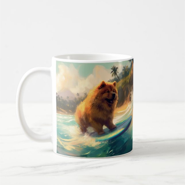 Chow Chow Beach Surfing Painting Coffee Mug (Left)