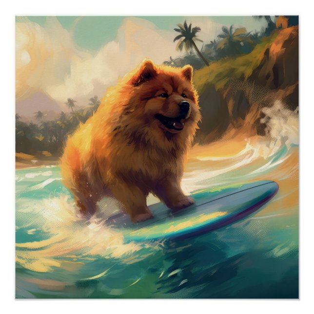 Chow Chow Beach Surfing Painting Poster (Front)