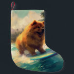 Chow Chow Beach Surfing Painting Small Christmas Stocking<br><div class="desc">Immerse yourself in the playful world of canine adventure with this captivating painting. A spirited dog takes to the waves, skilfully riding the surf on a sun-kissed beach. The vibrant artwork beautifully captures the essence of beachside excitement as the dog fearlessly rides the waves, embodying the spirit of fun and...</div>