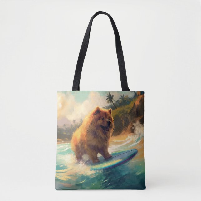 Chow Chow Beach Surfing Painting Tote Bag (Front)