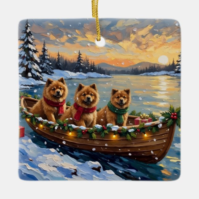 Chow Chow Christmas Boat Holiday Ceramic Ornament (Front)