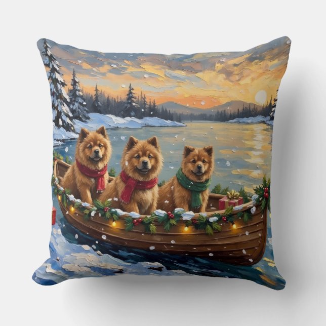 Chow Chow Christmas Boat Holiday Cushion (Front)