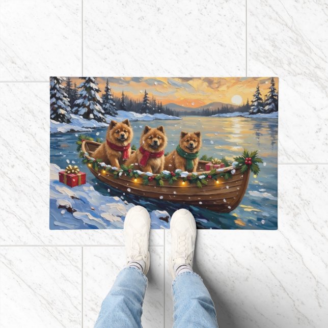 Chow Chow Christmas Boat Holiday Doormat (Indoor)