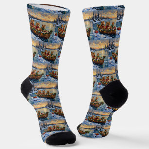 Chow Chow Christmas Boat Holiday Socks