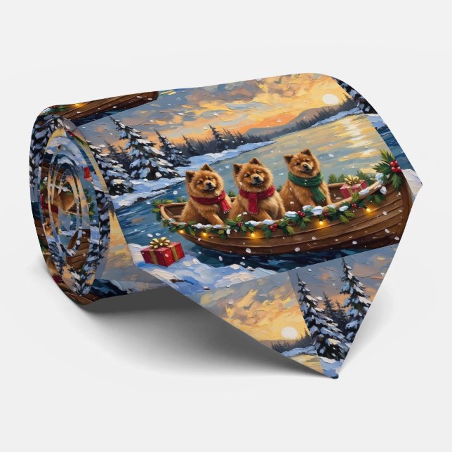 Chow Chow Christmas Boat Holiday Tie (Rolled)