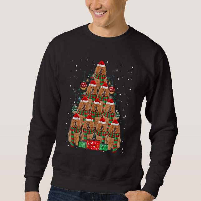 Chow Chow Christmas Dog Tree Lights Pajamas Family Sweatshirt (Front)