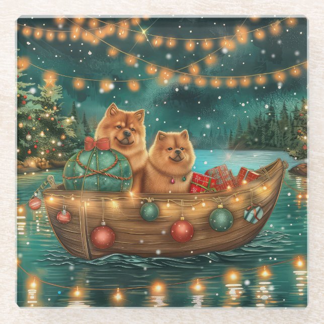 Chow Chow Christmas Festive Voyage Glass Coaster (Front)