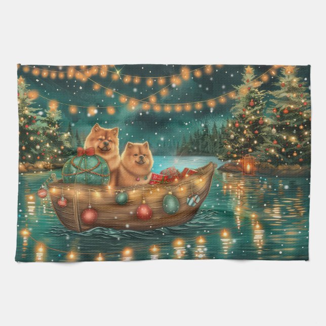 Chow Chow Christmas Festive Voyage Tea Towel (Horizontal)