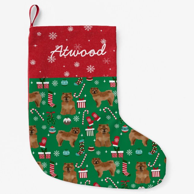 Chow Chow Christmas Pet Name Dog Small Christmas Stocking (Front)