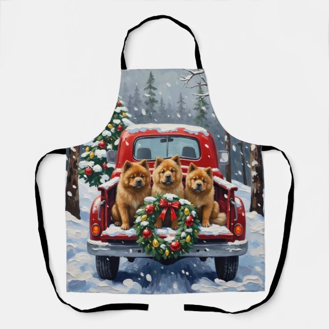 Chow Chow Christmas Red Truck Holiday Apron (Front)