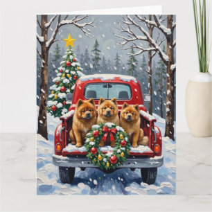 Chow Chow Christmas Red Truck Holiday Card