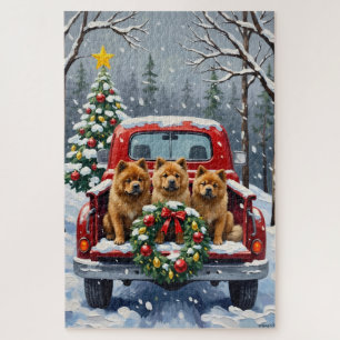 Chow Chow Christmas Red Truck Holiday Jigsaw Puzzle