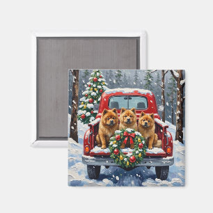Chow Chow Christmas Red Truck Holiday Magnet