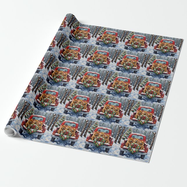 Chow Chow Christmas Red Truck Holiday Wrapping Paper (Unrolled)