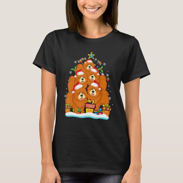 Chow Chow Christmas Tree Santa Hat Decorations Xma T-Shirt (Front)