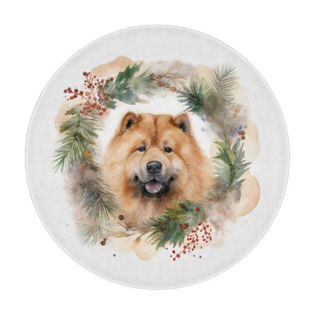 chow chow Christmas Wreath Festive Pup  Cutting Board (Front)