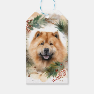 chow chow Christmas Wreath Festive Pup Gift Tags