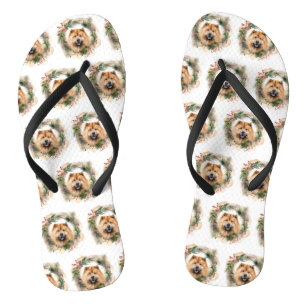 chow chow Christmas Wreath Festive Pup Jandals