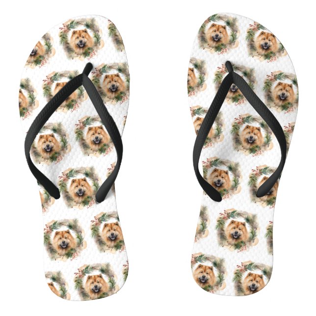 chow chow Christmas Wreath Festive Pup  Jandals (Footbed)