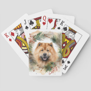 chow chow Christmas Wreath Festive Pup  Playing Cards