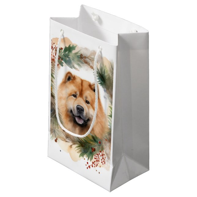 chow chow Christmas Wreath Festive Pup  Small Gift Bag (Front Angled)
