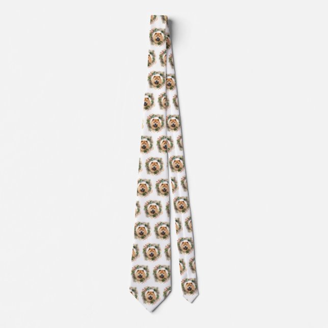 chow chow Christmas Wreath Festive Pup  Tie (Front)