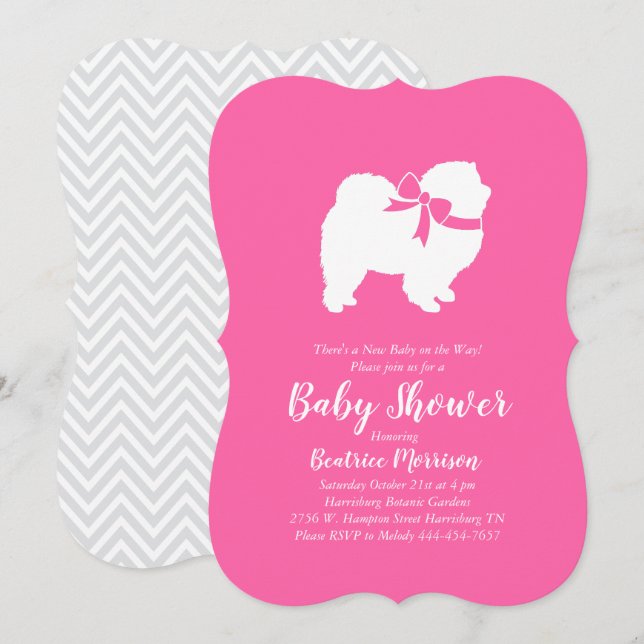 Chow Chow Dog Baby Shower Girl Pink Invitation (Front/Back)