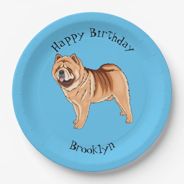 Chow Chow dog cartoon illustration Paper Plate (Front)