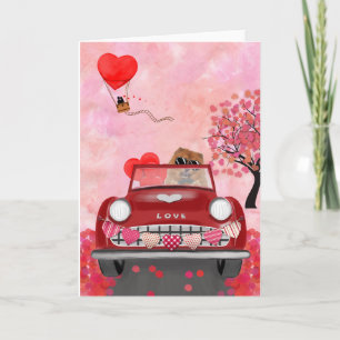 Chow Chow Dog Driving Car with Hearts Valentine's  Card
