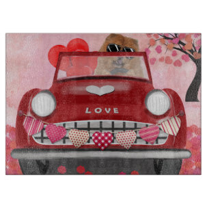 Chow Chow Dog Driving Car with Hearts Valentine's  Cutting Board