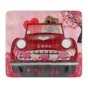 Chow Chow Dog Driving Car with Hearts Valentine's Cutting Board