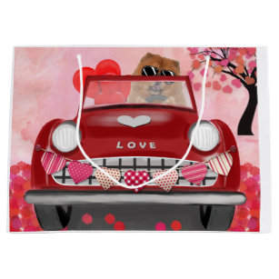 Chow Chow Dog Driving Car with Hearts Valentine's Large Gift Bag