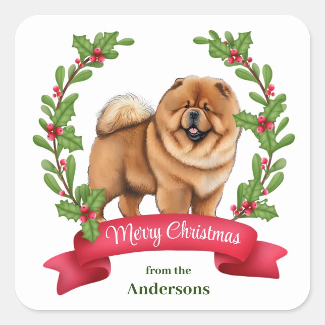 Chow Chow Dog Holly Banner Christmas Square Sticker (Front)