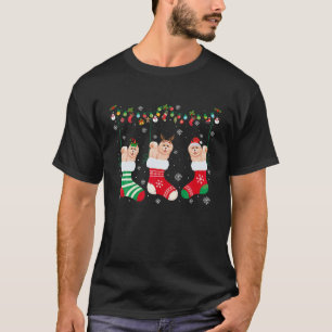 Chow Chow Dog in Christmas Socks Santa Hat Lights  T-Shirt