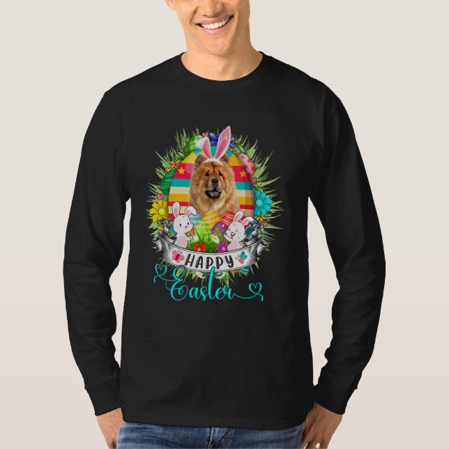 Chow Chow Dog In Easter Eggs Basket Bunnies Happy  T-Shirt (Front)