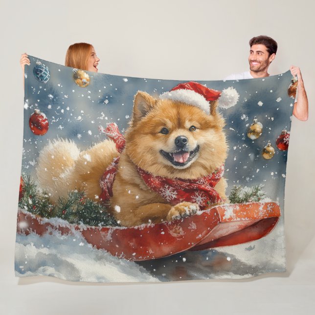 Chow Chow Dog in Sledge Let it Snow Christmas Fleece Blanket (In Situ)