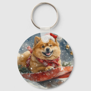 Chow Chow Dog in Sledge Let it Snow Christmas Key Ring